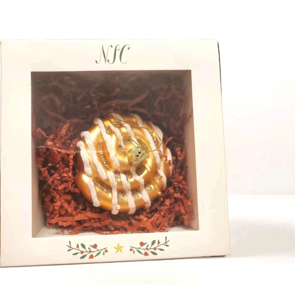 North Star Christmas Glitter Iced Cinnamon Roll Bakery Ornament Blown Glass Gift